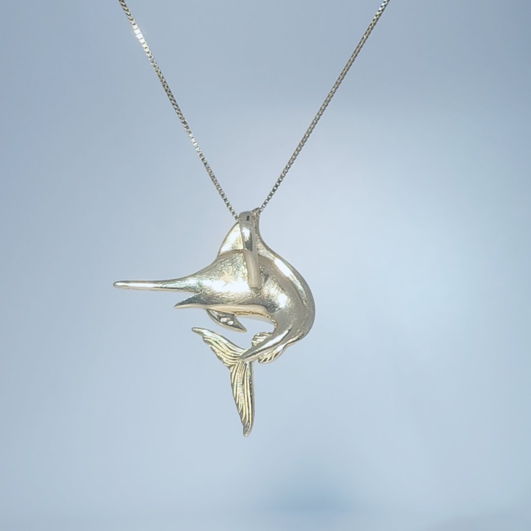 Marlin Pendant Chain; 5D0.02;Diamond;Mother Of Pearl Black; 14K Yellow Gold