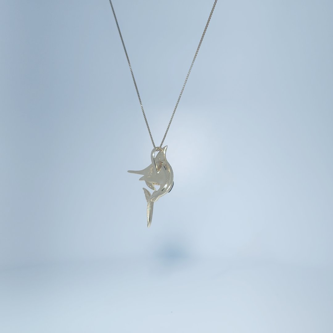 Marlin Pendant Chain; 5D0.02;Diamond;Mother Of Pearl Black; 14K Yellow Gold