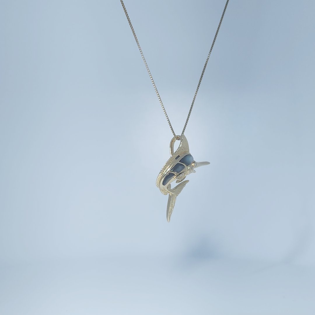 Marlin Pendant Chain; 5D0.02;Diamond;Mother Of Pearl Black; 14K Yellow Gold
