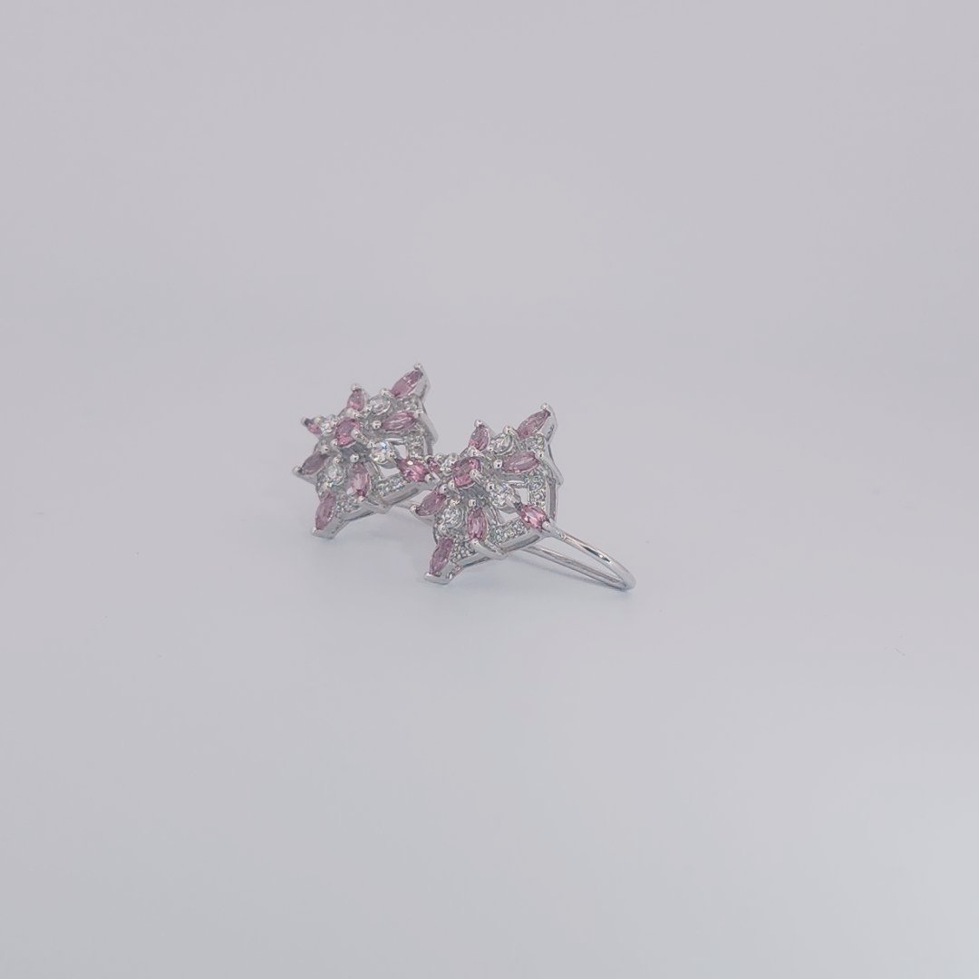 Natural Pink Tourmaline and CZ Earring 5.9 Gram, 14K White Gold