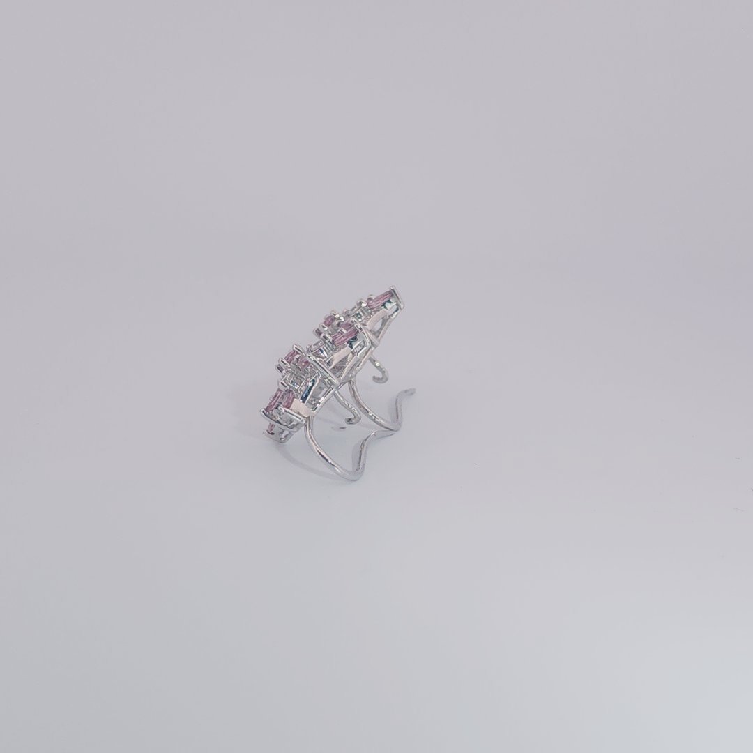 Natural Pink Tourmaline and CZ Earring 5.9 Gram, 14K White Gold