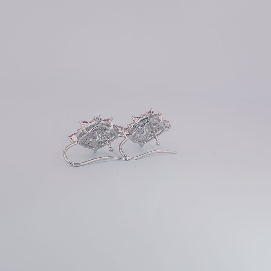 Natural Pink Tourmaline and CZ Earring 5.9 Gram, 14K White Gold