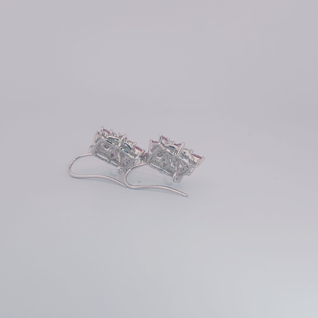 Natural Pink Tourmaline and CZ Earring 5.9 Gram, 14K White Gold