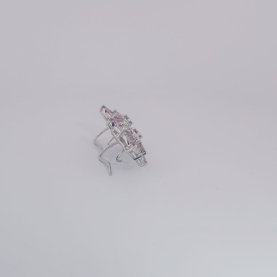 Natural Pink Tourmaline and CZ Earring 5.9 Gram, 14K White Gold