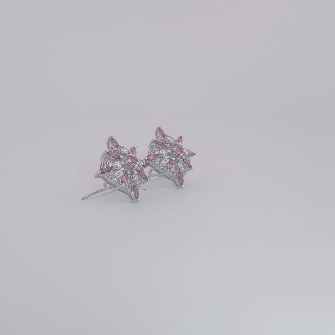 Natural Pink Tourmaline and CZ Earring 5.9 Gram, 14K White Gold