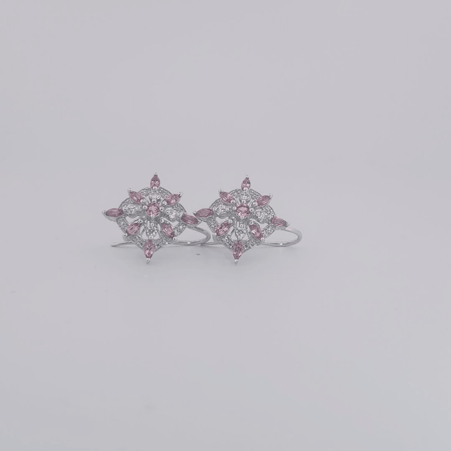 Natural Pink Tourmaline and CZ Earring 5.9 Gram, 14K White Gold