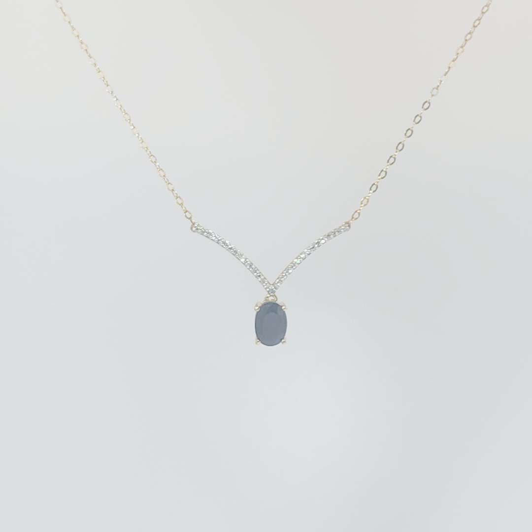 1ct Natural Sapphire and 0.10ct Natural Diamond Pendant Chain, 10K Yellow Gold