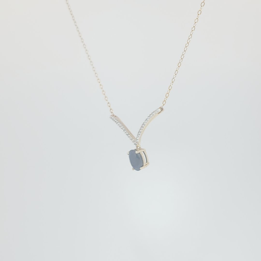 1ct Natural Sapphire and 0.10ct Natural Diamond Pendant Chain, 10K Yellow Gold