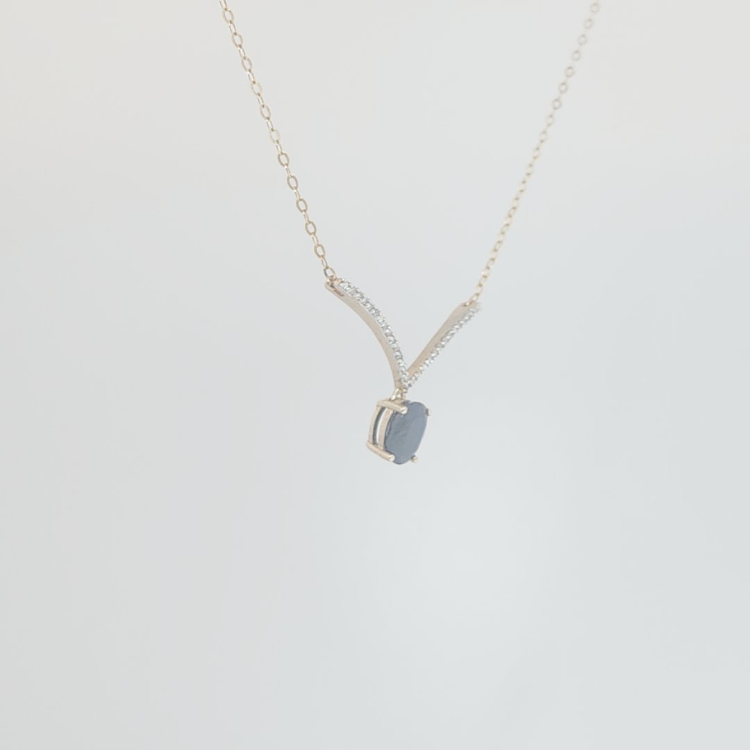 1ct Natural Sapphire and 0.10ct Natural Diamond Pendant Chain, 10K Yellow Gold