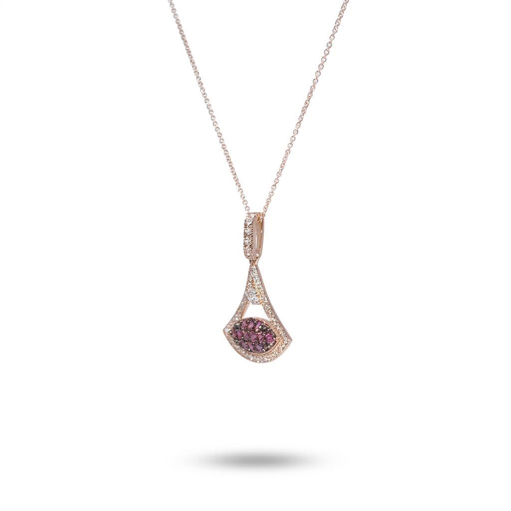 Natural Diamonds (0.75 CT), Natural Rhodolite Garnet, Diva Pendent Chain, 14K Rose Gold
