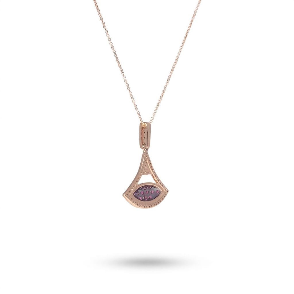 Natural Diamonds (0.75 CT), Natural Rhodolite Garnet, Diva Pendent Chain, 14K Rose Gold