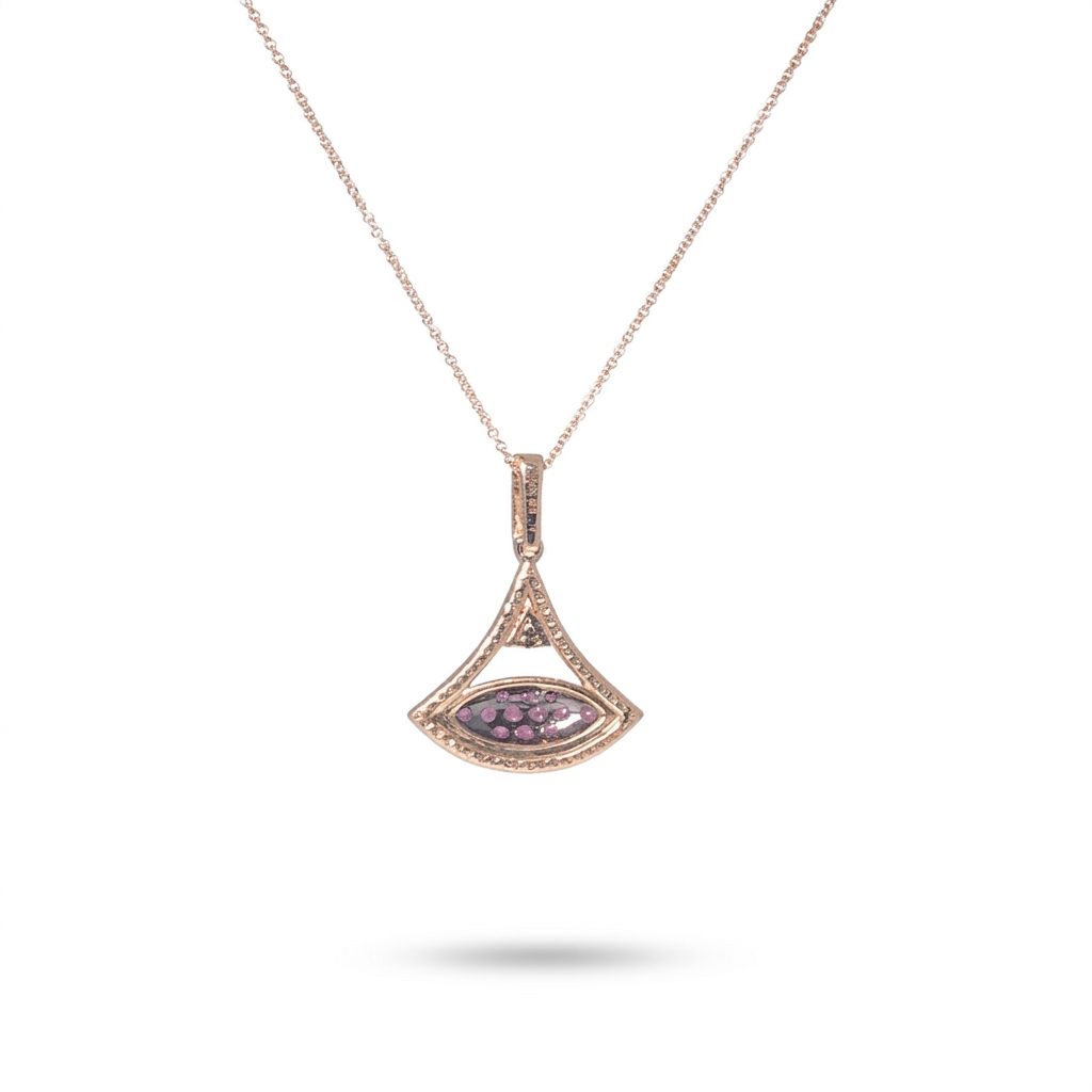Natural Diamonds (0.75 CT), Natural Rhodolite Garnet, Diva Pendent Chain, 14K Rose Gold
