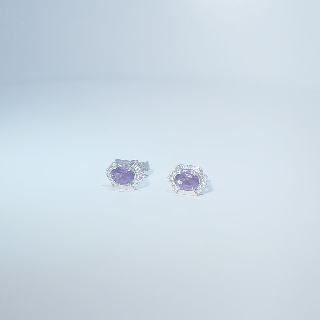 Natural Diamonds (1/10CT) and Natural Amethyst (0.83CT) Earrings, 14K White Gold