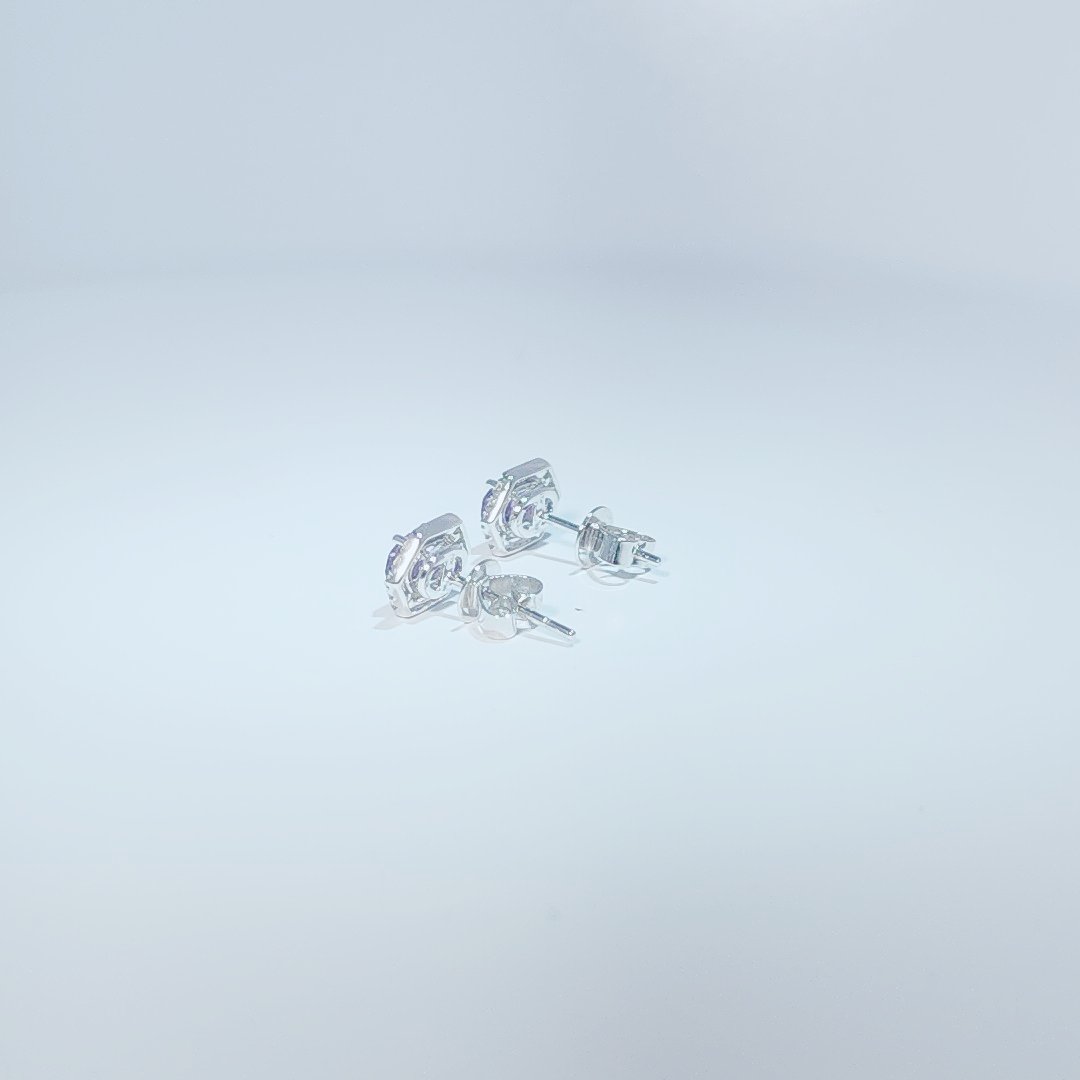 Natural Diamonds (1/10CT) and Natural Amethyst (0.83CT) Earrings, 14K White Gold