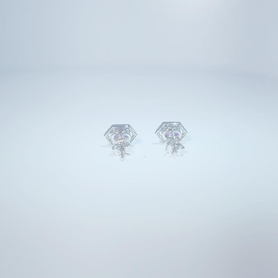 Natural Diamonds (1/10CT) and Natural Amethyst (0.83CT) Earrings, 14K White Gold