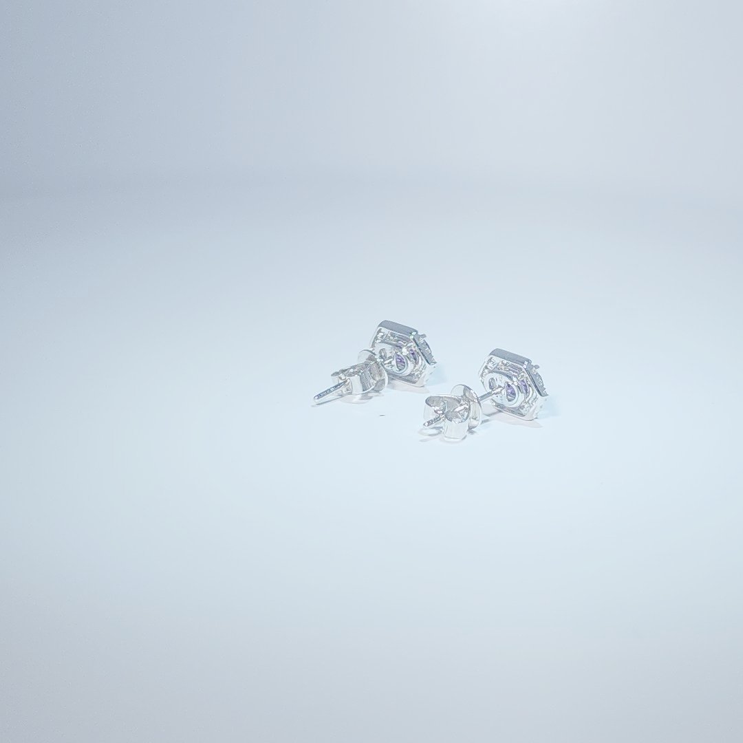 Natural Diamonds (1/10CT) and Natural Amethyst (0.83CT) Earrings, 14K White Gold