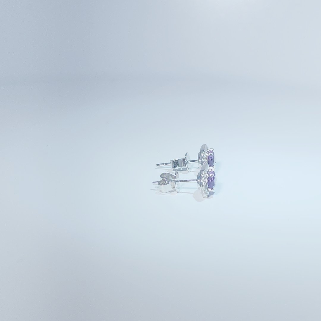 Natural Diamonds (1/10CT) and Natural Amethyst (0.83CT) Earrings, 14K White Gold