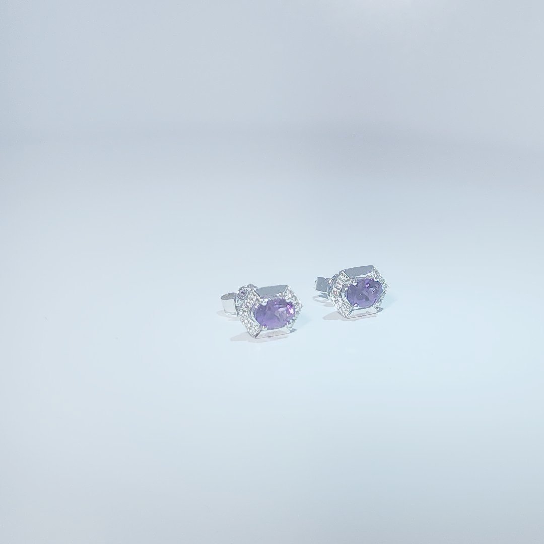 Natural Diamonds (1/10CT) and Natural Amethyst (0.83CT) Earrings, 14K White Gold