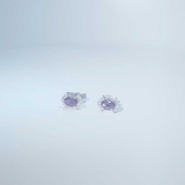 Natural Diamonds (1/10CT) and Natural Amethyst (0.83CT) Earrings, 14K White Gold