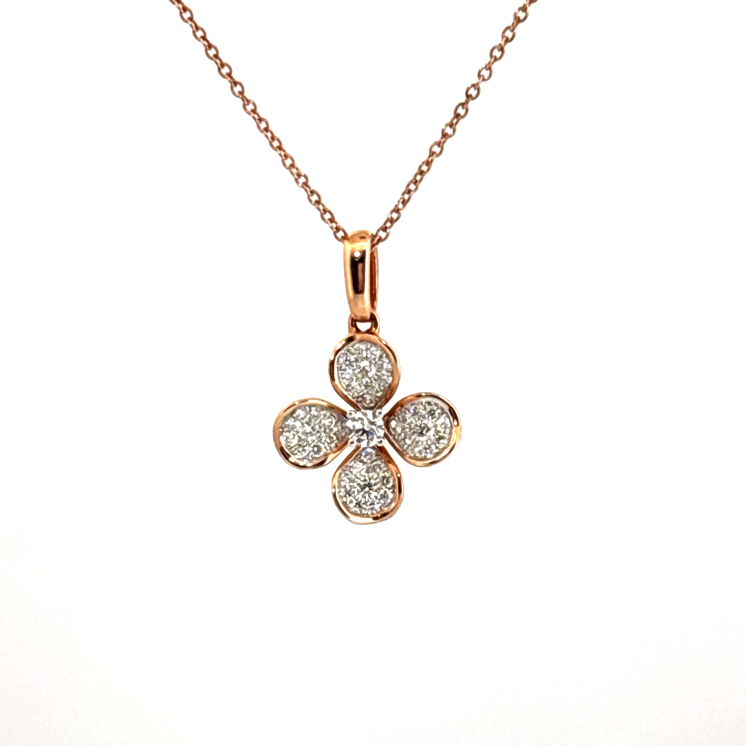 Natural Diamonds (1/3 CT), Flower Pendent, 14K Rose Gold