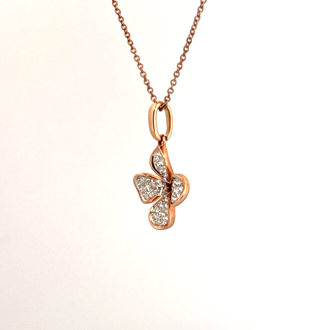 Natural Diamonds (1/3 CT), Flower Pendent, 14K Rose Gold