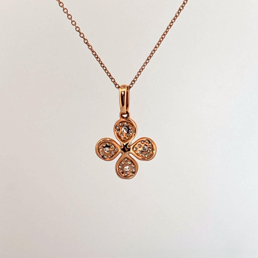 Natural Diamonds (1/3 CT), Flower Pendent, 14K Rose Gold