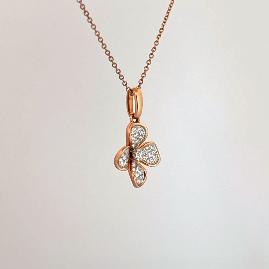Natural Diamonds (1/3 CT), Flower Pendent, 14K Rose Gold