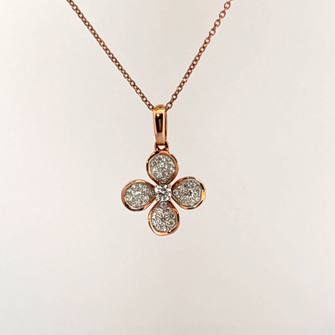 Natural Diamonds (1/3 CT), Flower Pendent, 14K Rose Gold