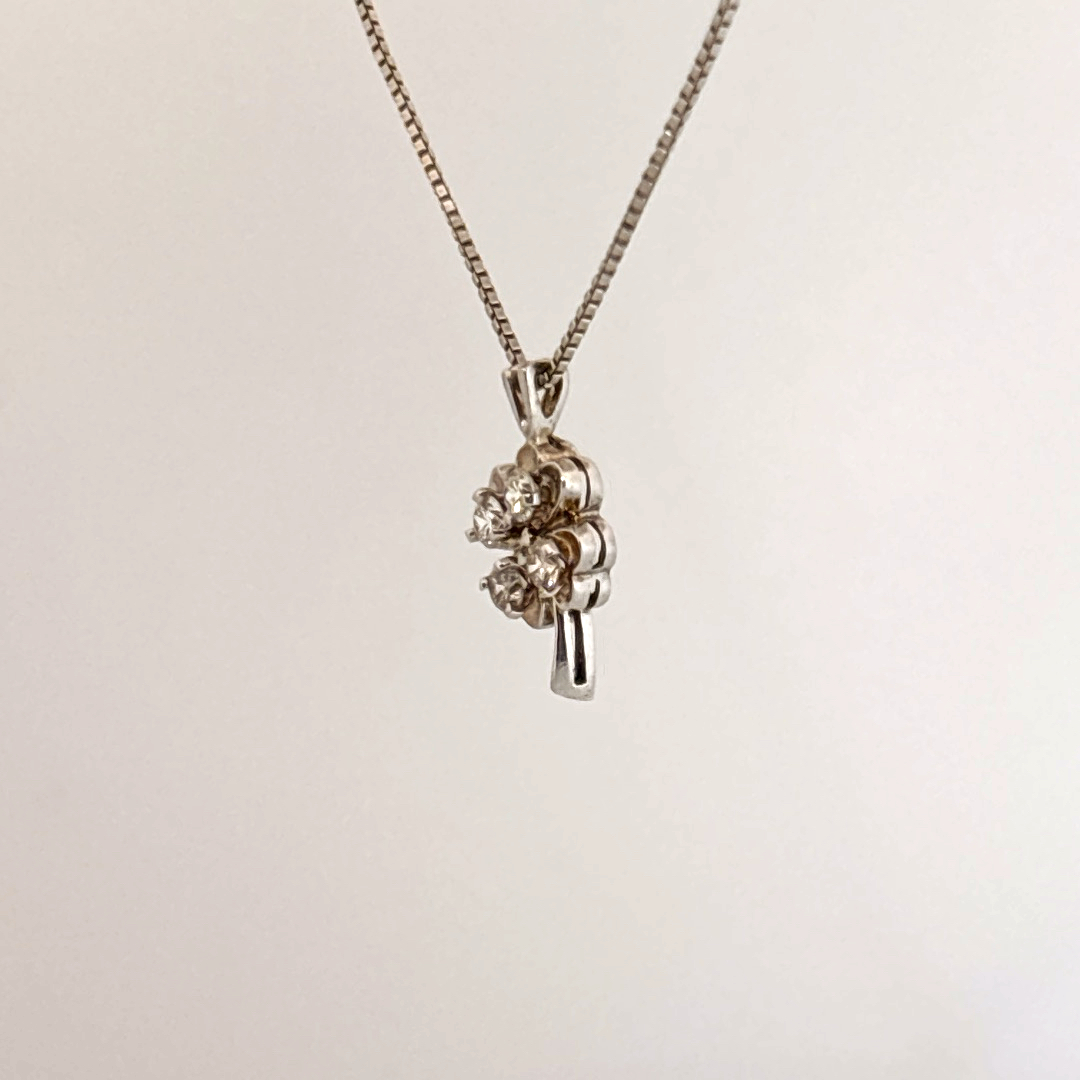 Natural Diamonds (1/4 CT), Clover Pendent Chain, 14K White Gold