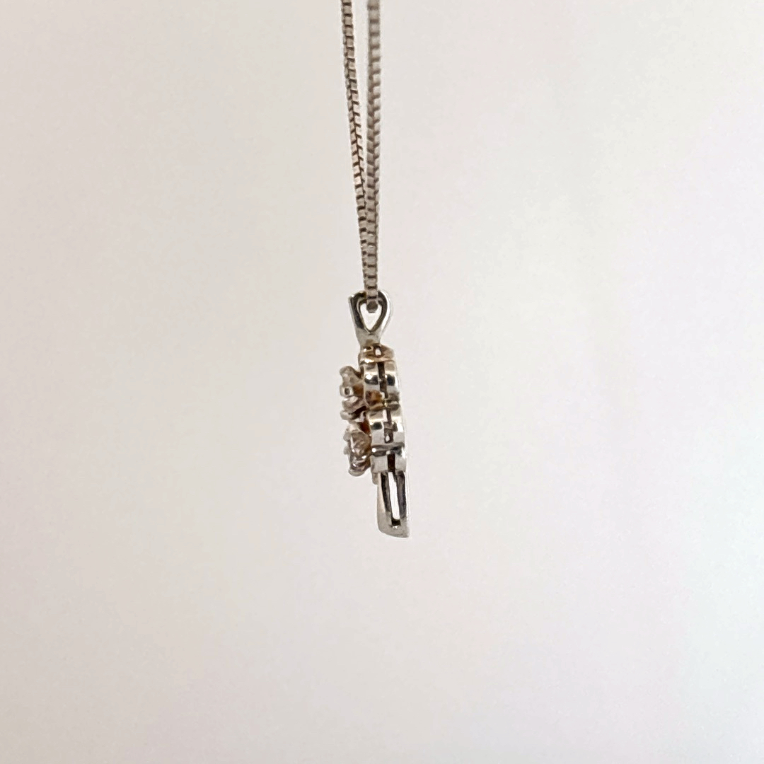 Natural Diamonds (1/4 CT), Clover Pendent Chain, 14K White Gold