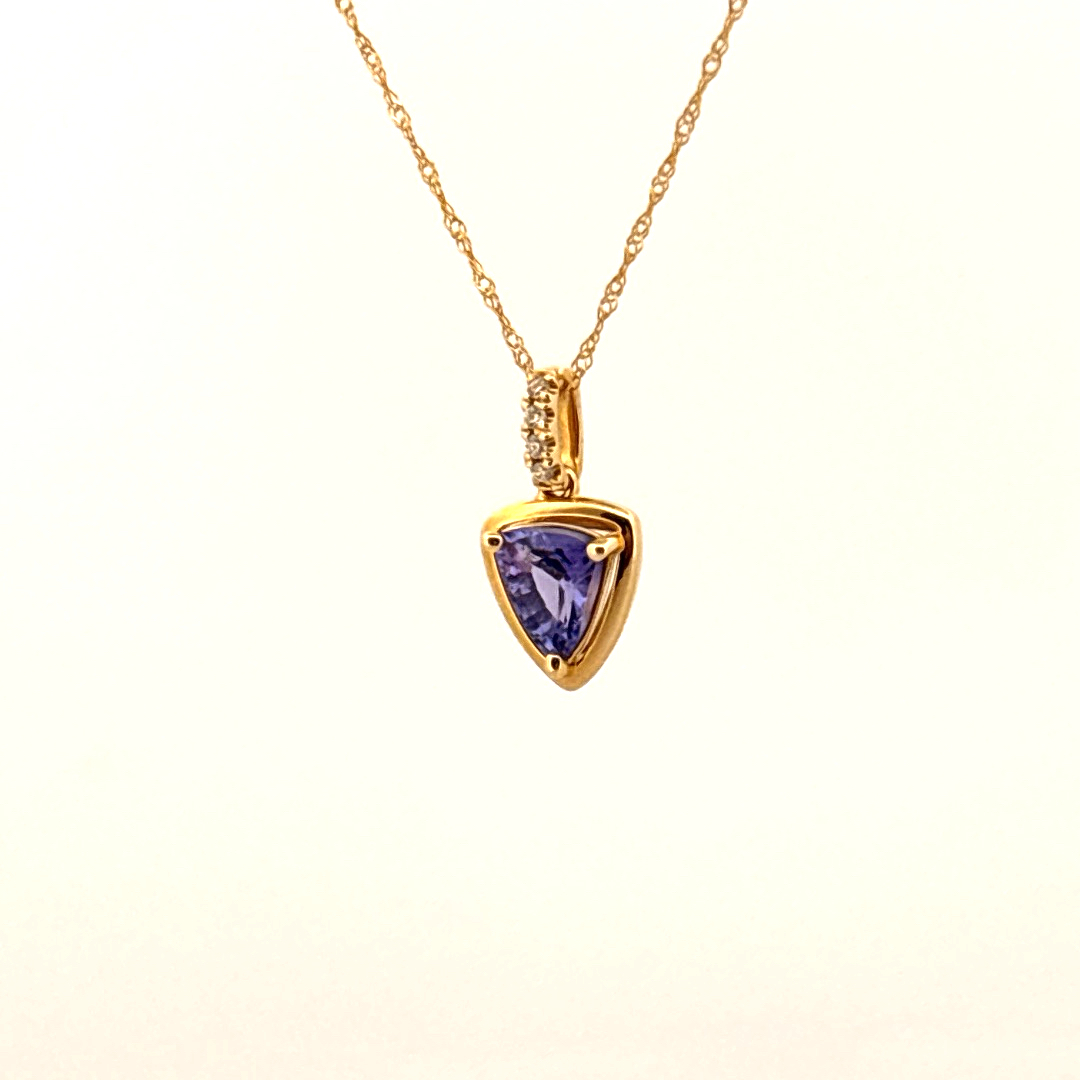 Natural Diamonds (0.03CT) and Natural Tanzanite (0.97CT) Pendent Chain, 14K Yellow Gold