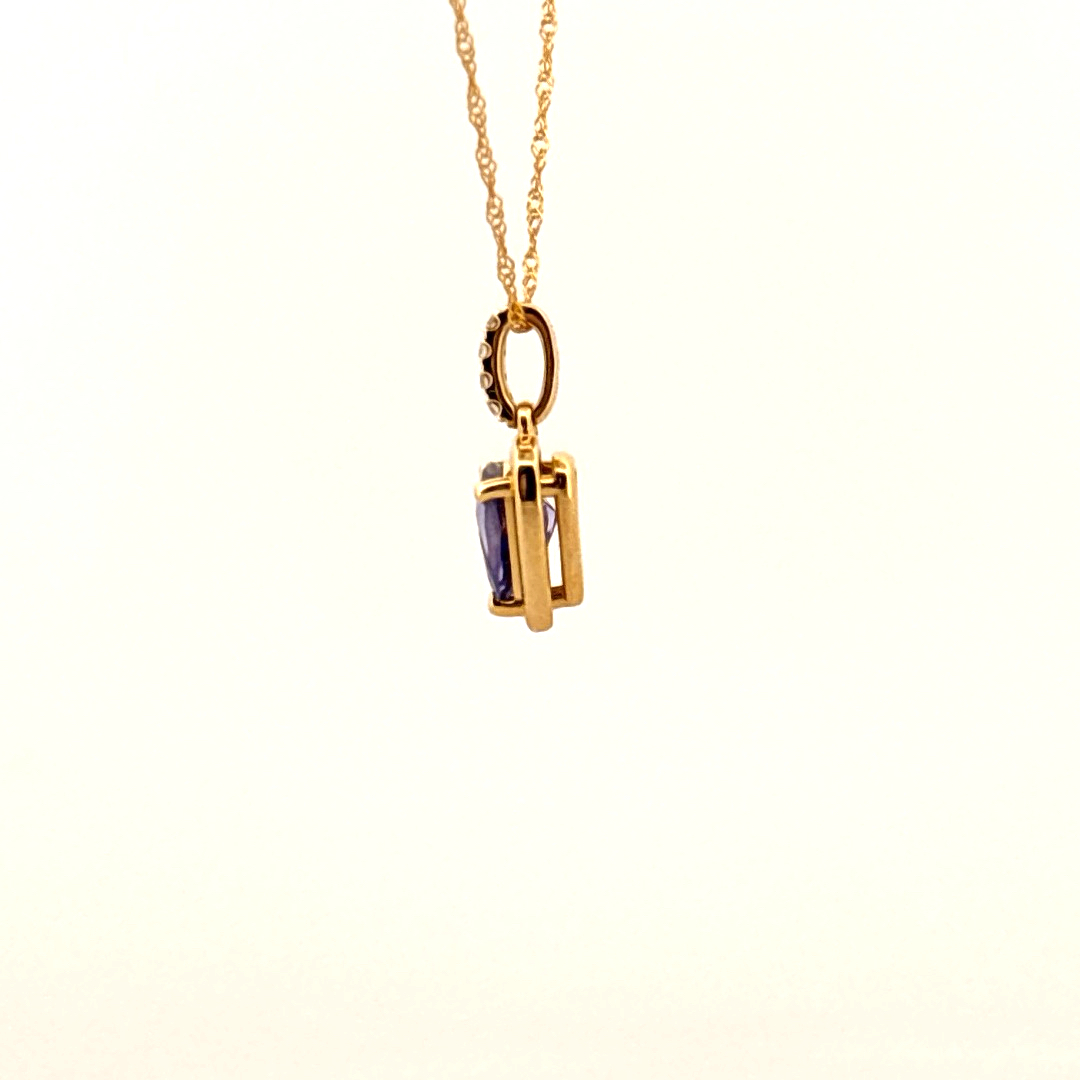 Natural Diamonds (0.03CT) and Natural Tanzanite (0.97CT) Pendent Chain, 14K Yellow Gold