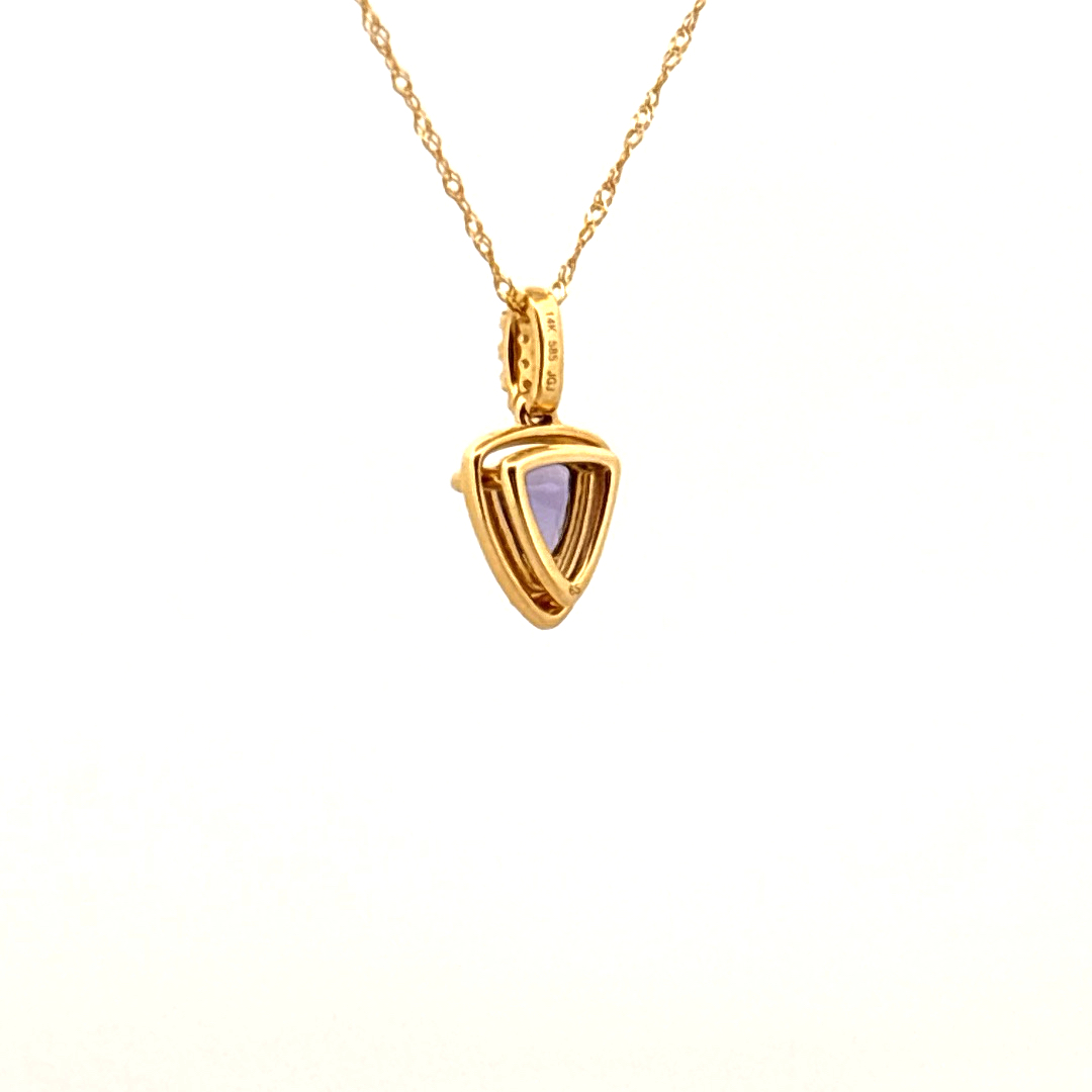 Natural Diamonds (0.03CT) and Natural Tanzanite (0.97CT) Pendent Chain, 14K Yellow Gold