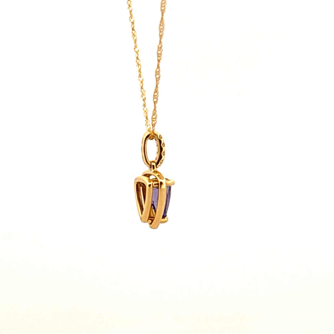 Natural Diamonds (0.03CT) and Natural Tanzanite (0.97CT) Pendent Chain, 14K Yellow Gold