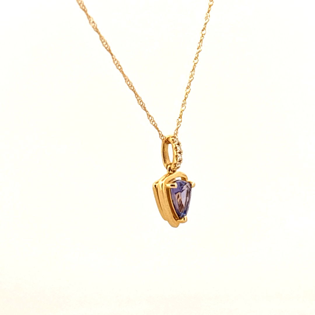 Natural Diamonds (0.03CT) and Natural Tanzanite (0.97CT) Pendent Chain, 14K Yellow Gold
