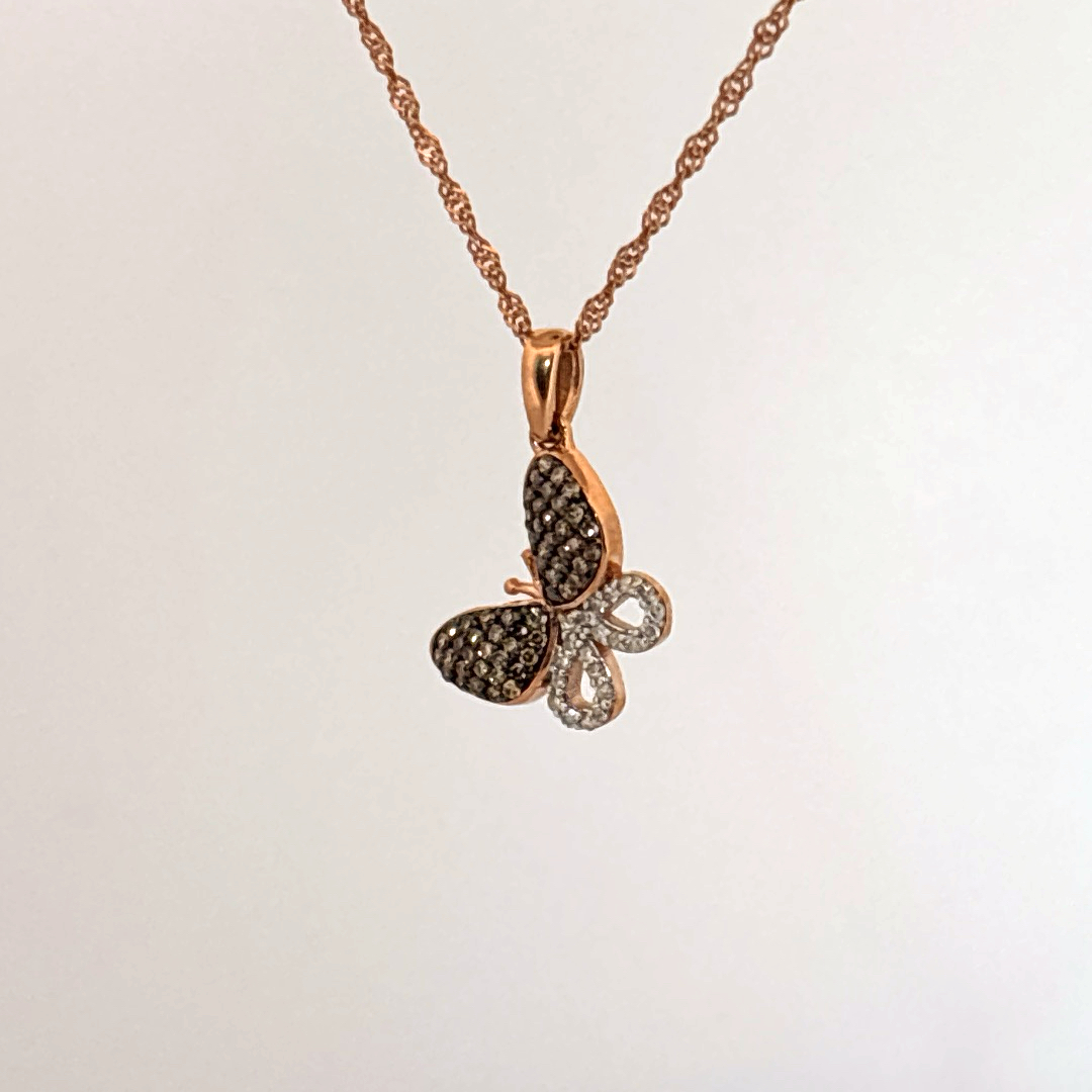 Butterfly Pendent chain with Cognac and Colorless Diamonds, Natural Diamonds(1/3 CTW)