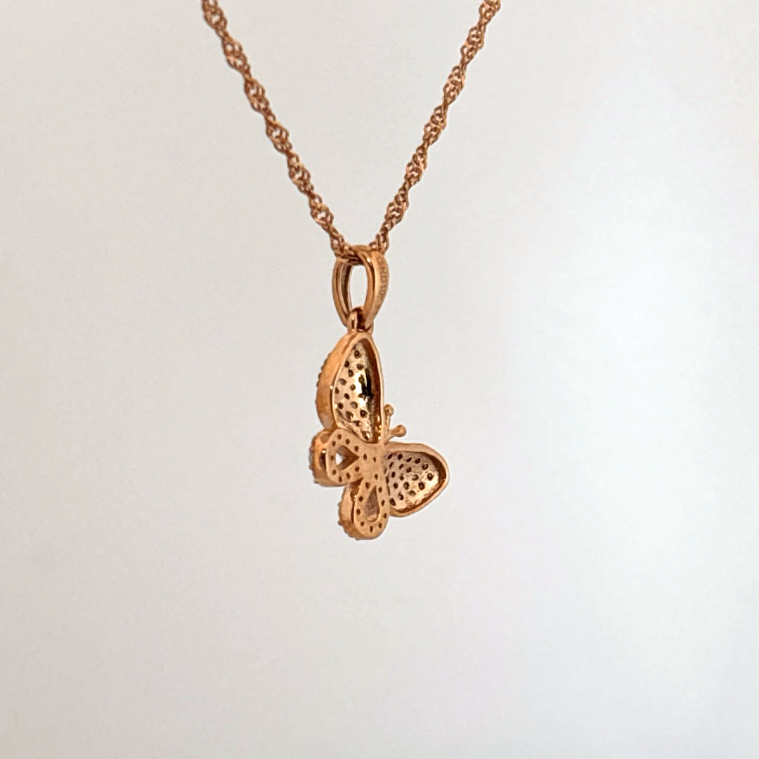 Butterfly Pendent chain with Cognac and Colorless Diamonds, Natural Diamonds(1/3 CTW)
