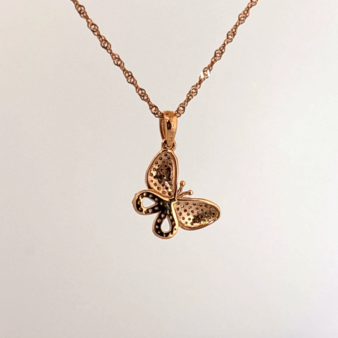 Butterfly Pendent chain with Cognac and Colorless Diamonds, Natural Diamonds(1/3 CTW)
