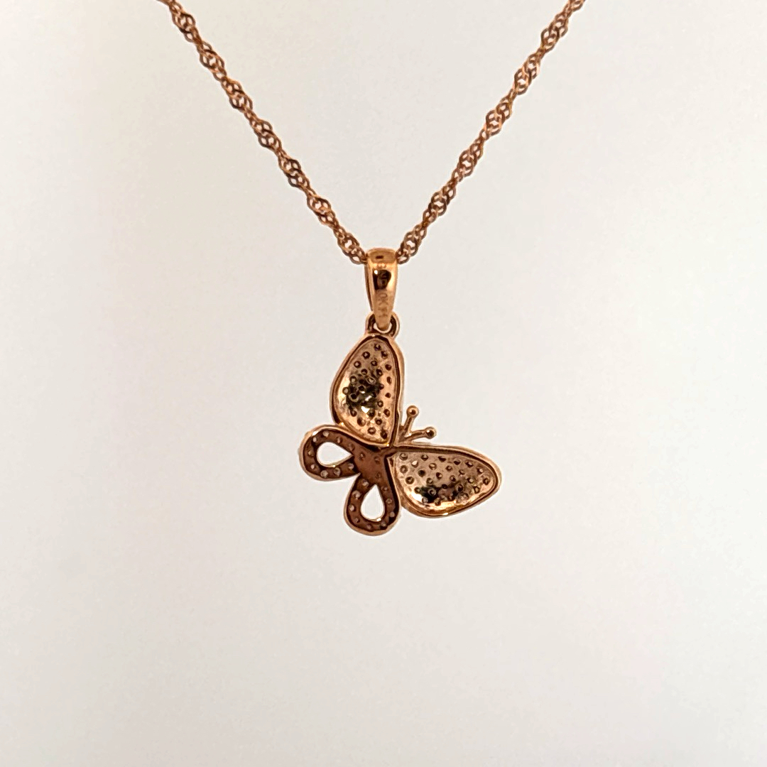 Butterfly Pendent chain with Cognac and Colorless Diamonds, Natural Diamonds(1/3 CTW)
