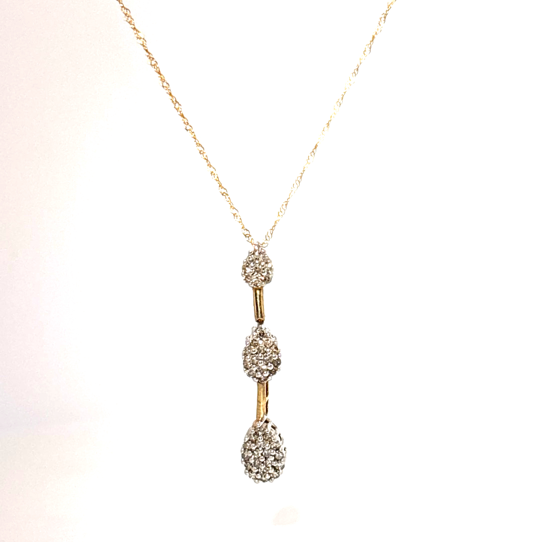 Natural Diamonds (1/3 CT), Pear Pendent Chain, 10K Yellow Gold