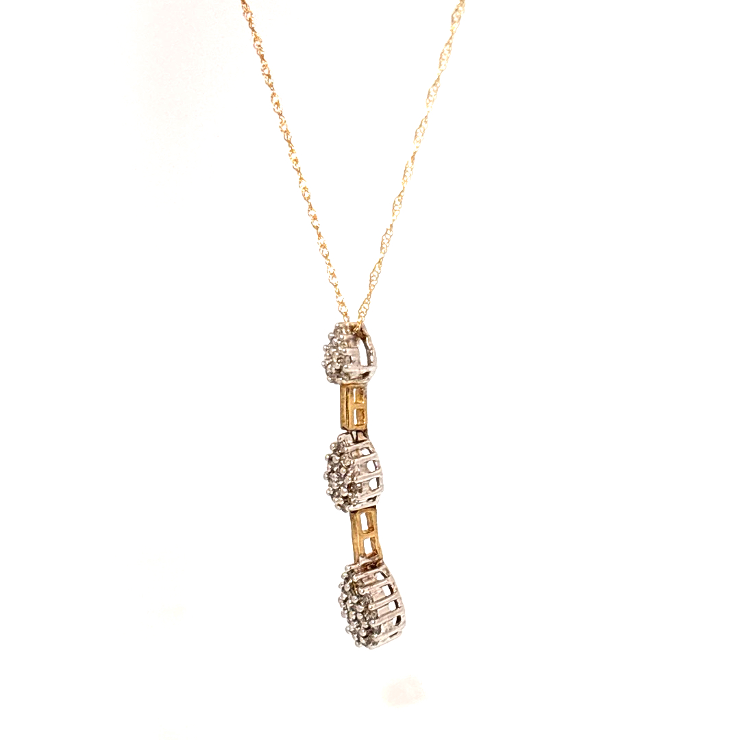 Natural Diamonds (1/3 CT), Pear Pendent Chain, 10K Yellow Gold
