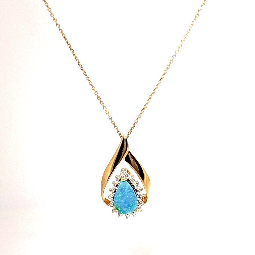 Black Opal Pendant Chain 14K Yellow Gold