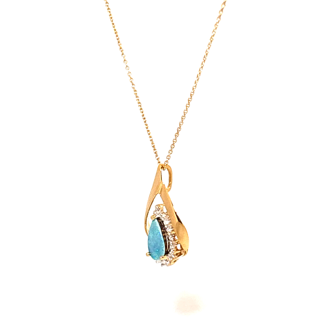 Black Opal Pendant Chain 14K Yellow Gold