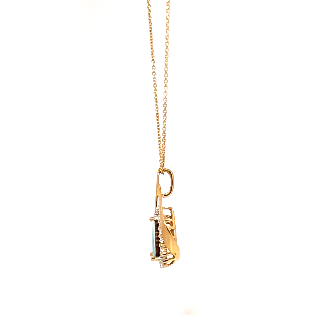 Black Opal Pendant Chain 14K Yellow Gold
