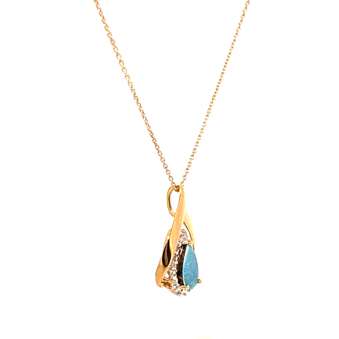 Black Opal Pendant Chain 14K Yellow Gold