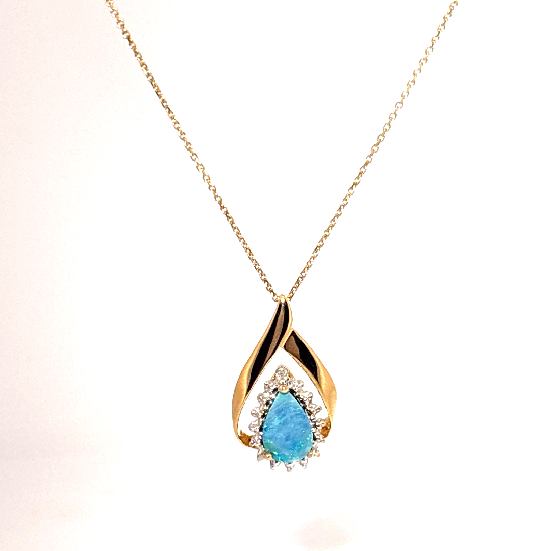 Black Opal Pendant Chain 14K Yellow Gold