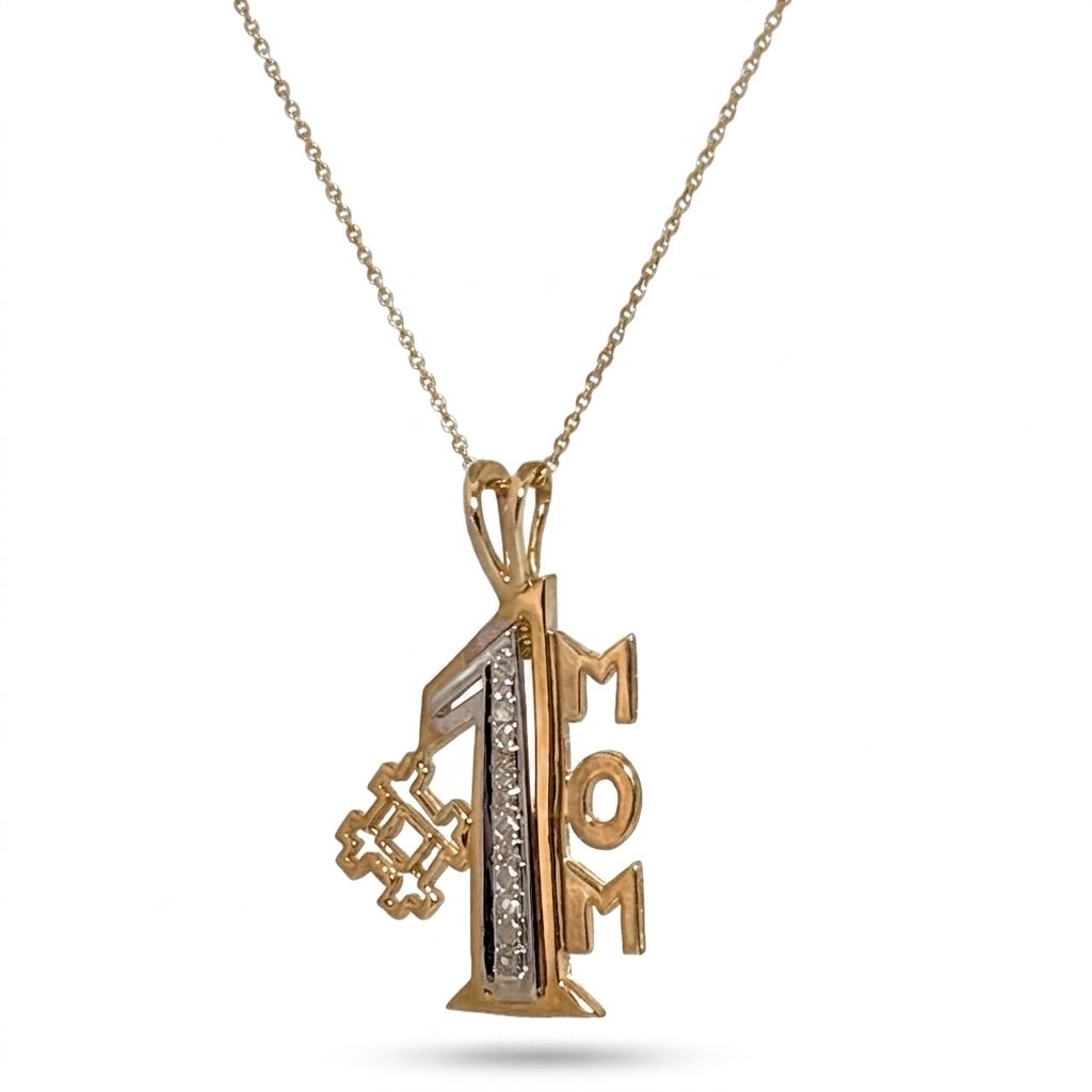 #1 MOM Pendant Chain with Natural Diamonds (0.035 CT), 14K Yellow Gold (3.20G)