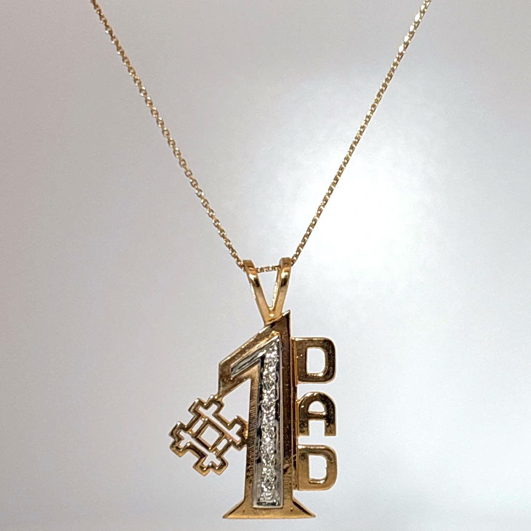 #1 DAD Pendant Chain with Natural Diamonds (0.035 CT), 14K Yellow Gold (4.3G)