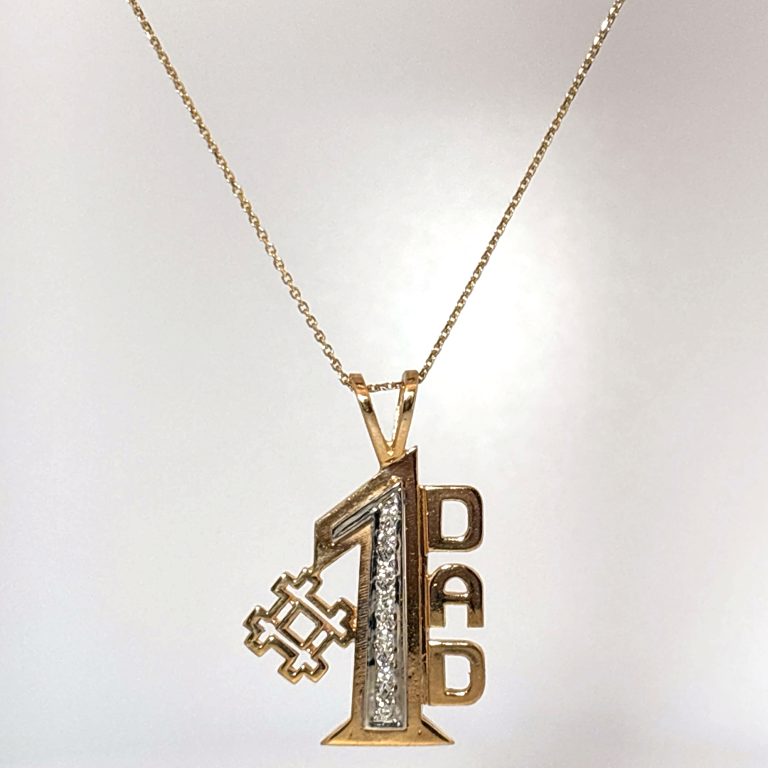 #1 DAD Pendant Chain with Natural Diamonds (0.035 CT), 14K Yellow Gold (4.3G)
