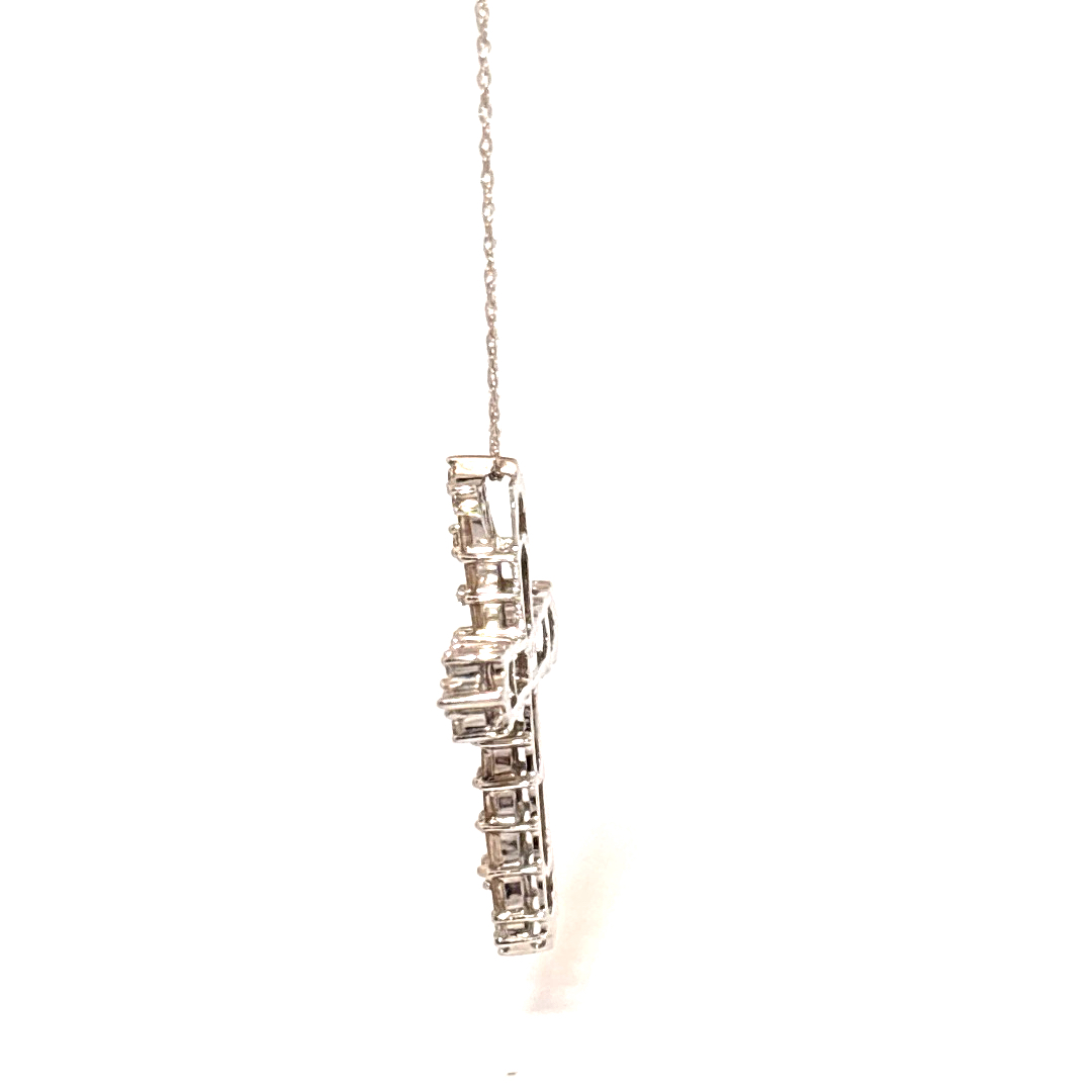 Baguette and round, 0.1CTW Natural Diamonds, Cross Pendant Chain, 18K White Gold